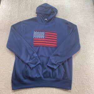 Buffalo Outdoors‎ Hoodie Mens 2XL Blue American Flag Patch Polyester Sweatshirt